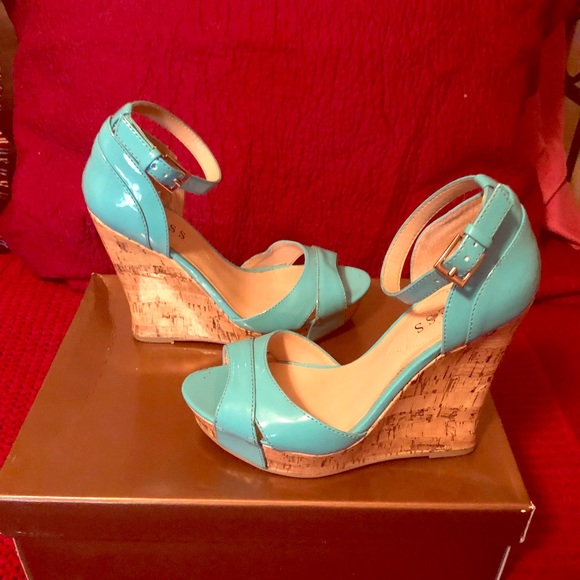 turquoise wedge heels